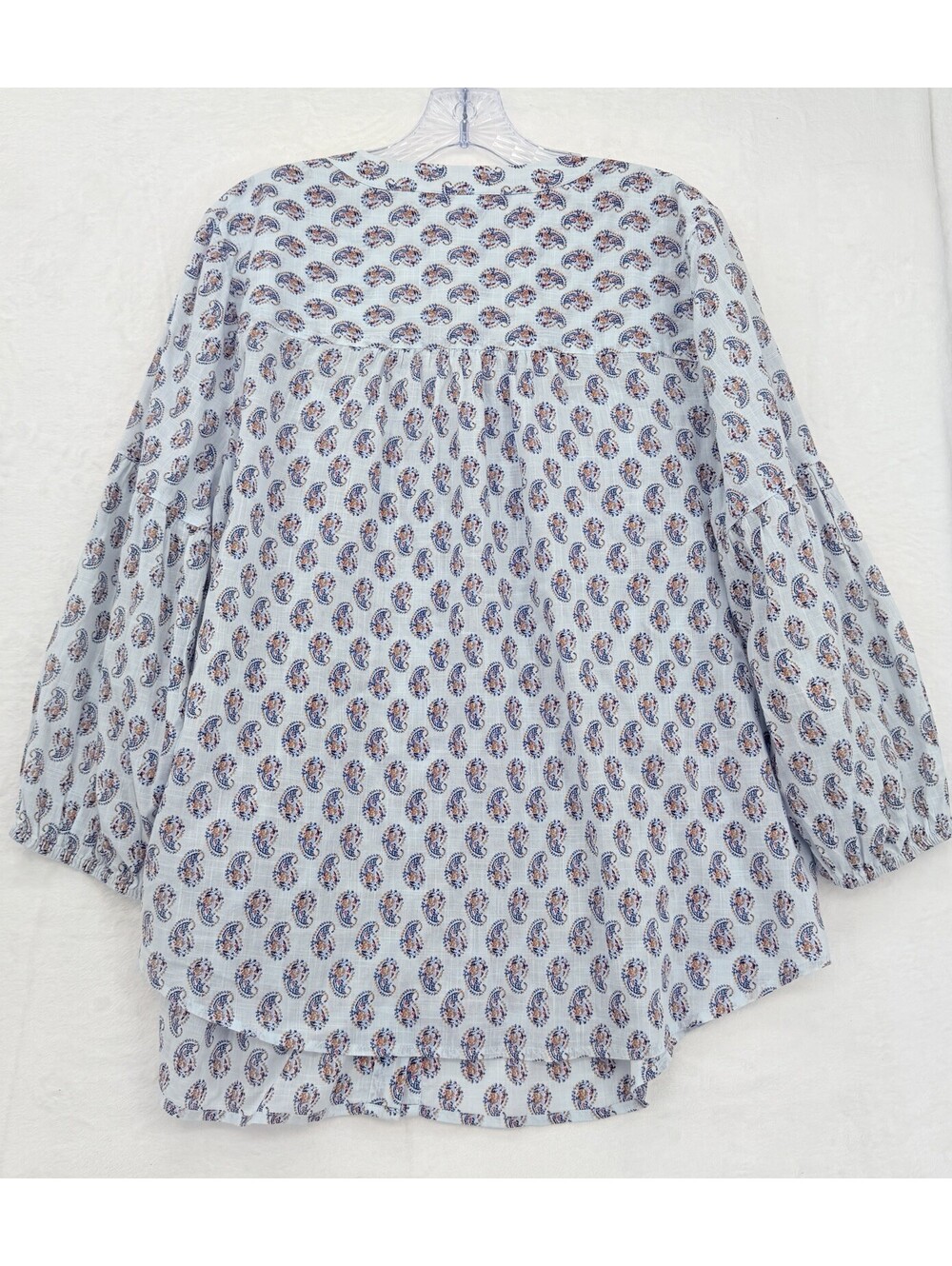 J Jill Top Large Blue Floral Madeira Pintuck Blouse 100% Cotton 3/4 Sleeve Women - Picture 4 of 9